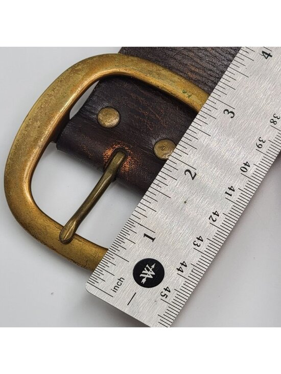 Vtg Y2k J.Crew Tooled Leather Belt With Brass Buckle Dark Brown  Unisex Size 38 main image 7
